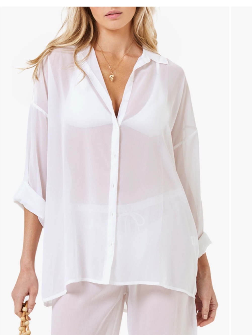 l*space Sheer White Button-Down Tunic